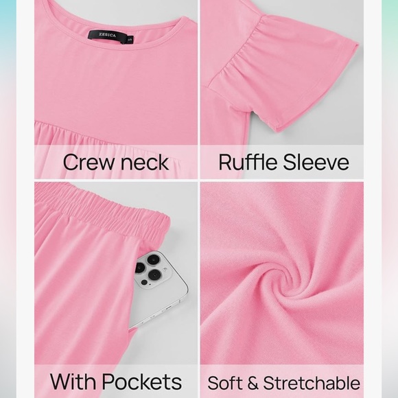 Pink Ruffle Lounge Set with pockets - Picture 4 of 5